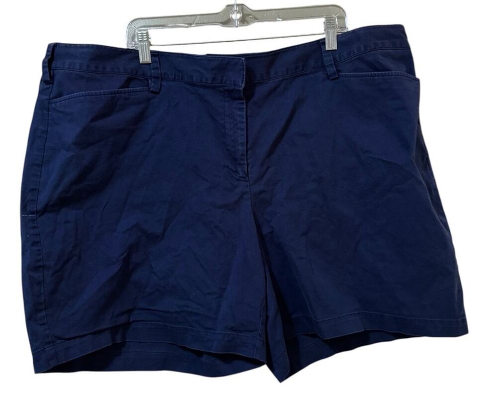 Lands End Mid Rise Women Size 24W Chino Shorts Solid Blue Stretch Summer Modern